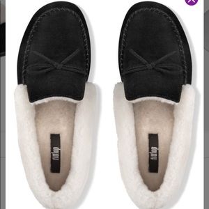 Black Clara Shearling Suede Moccasin sz 8